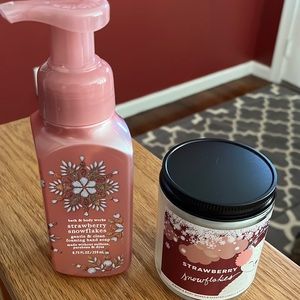 Bath & Body Works Strawberry Snowflakes Hand Soap and Candle New